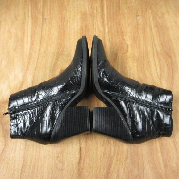 MADDEN GIRL Klicck Black Faux Leather Ankle Boots Sz 9.5 Snakeskin Croc Bootie - Picture 7 of 12